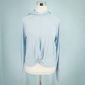 Title Nine Size Medium M Cyclone Light Blue Hoodie Long Sleeve Twist Knit Top